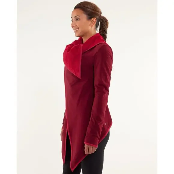 Lululemon Presence Of Mind Deepest Cranberry Red Fleece Wrap Jacket - Picture 2 of 7
